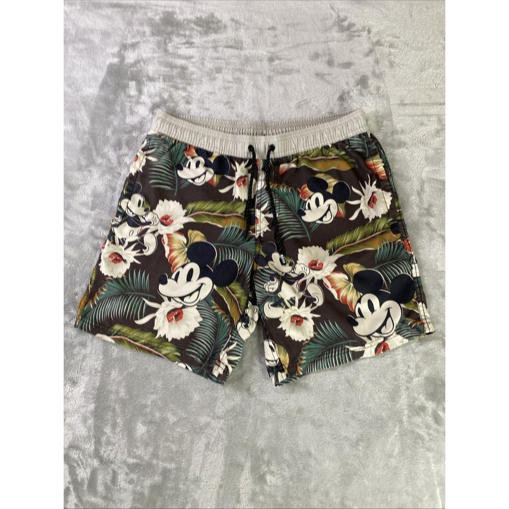 Disney Neff Mickey Mouse Swim Trunks Men Small Multicolor Tropical Floral Beach